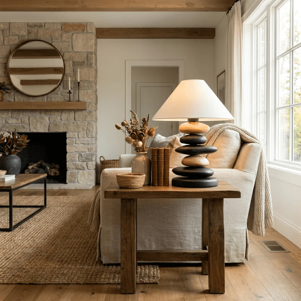 Stacked Pebble Wood Table Lamp - Image 8