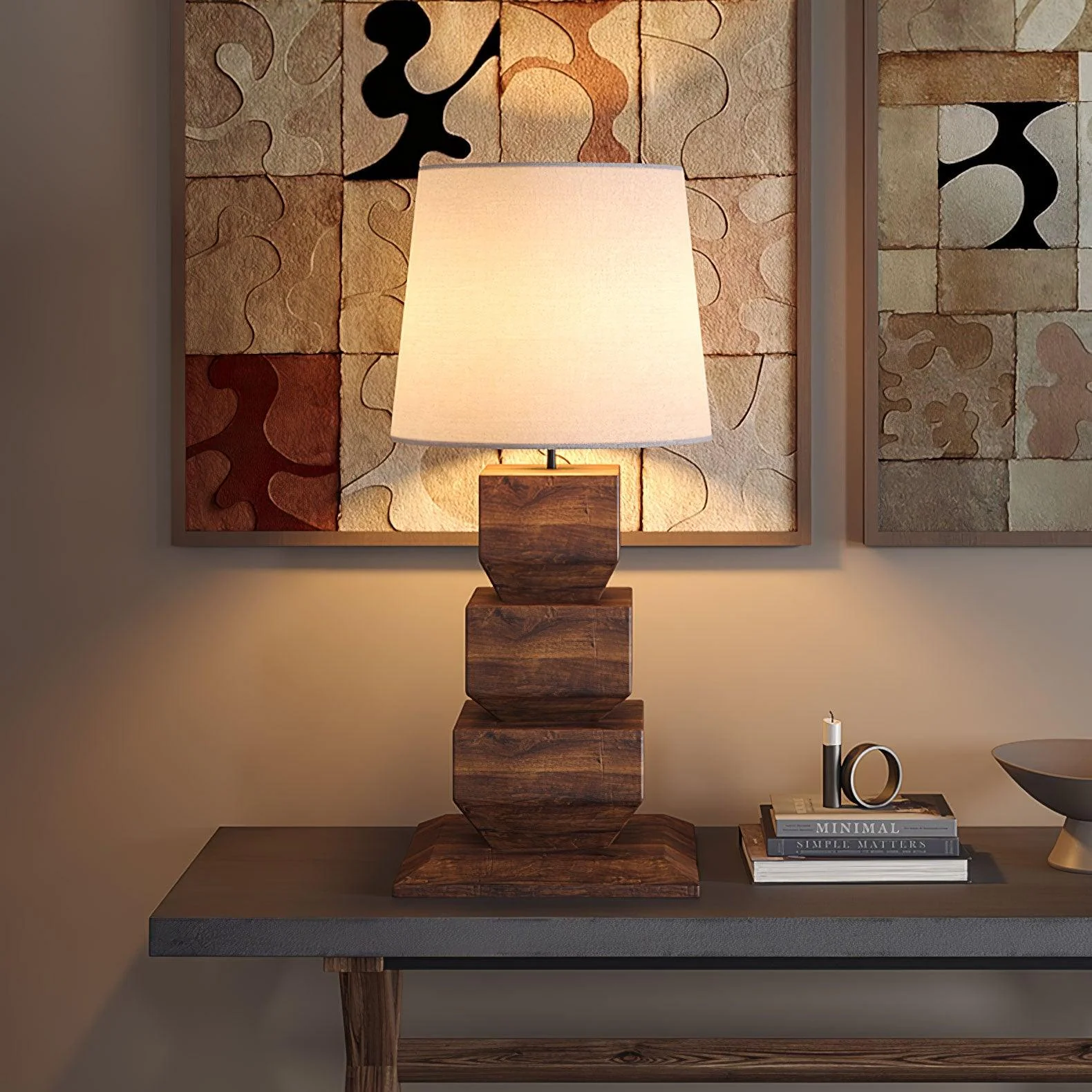 Stacked Wooden Table Lamp - Image 2