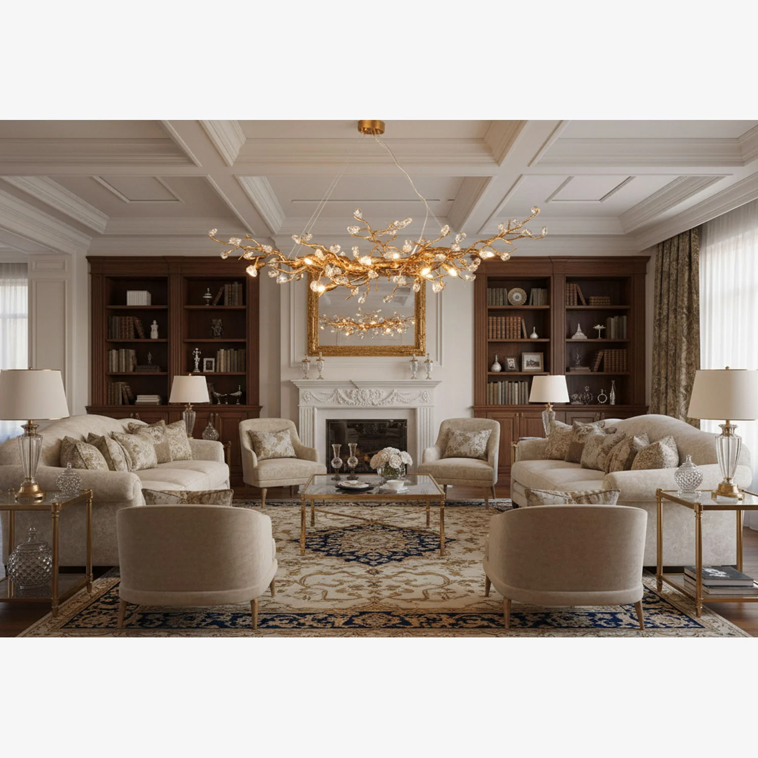Stone Crystal Brass Chandelier - Image 10