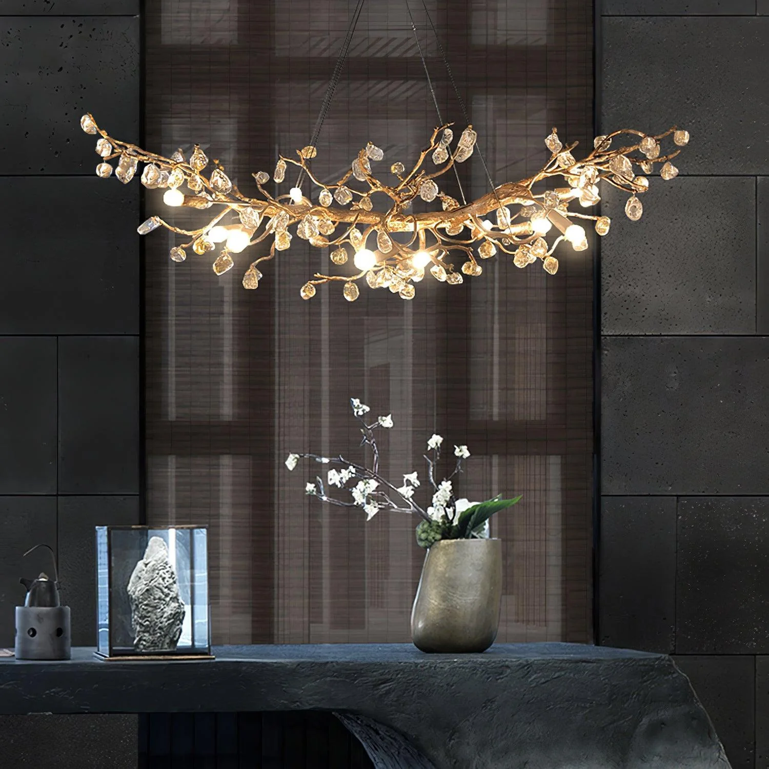 Stone Crystal Brass Chandelier - Image 29