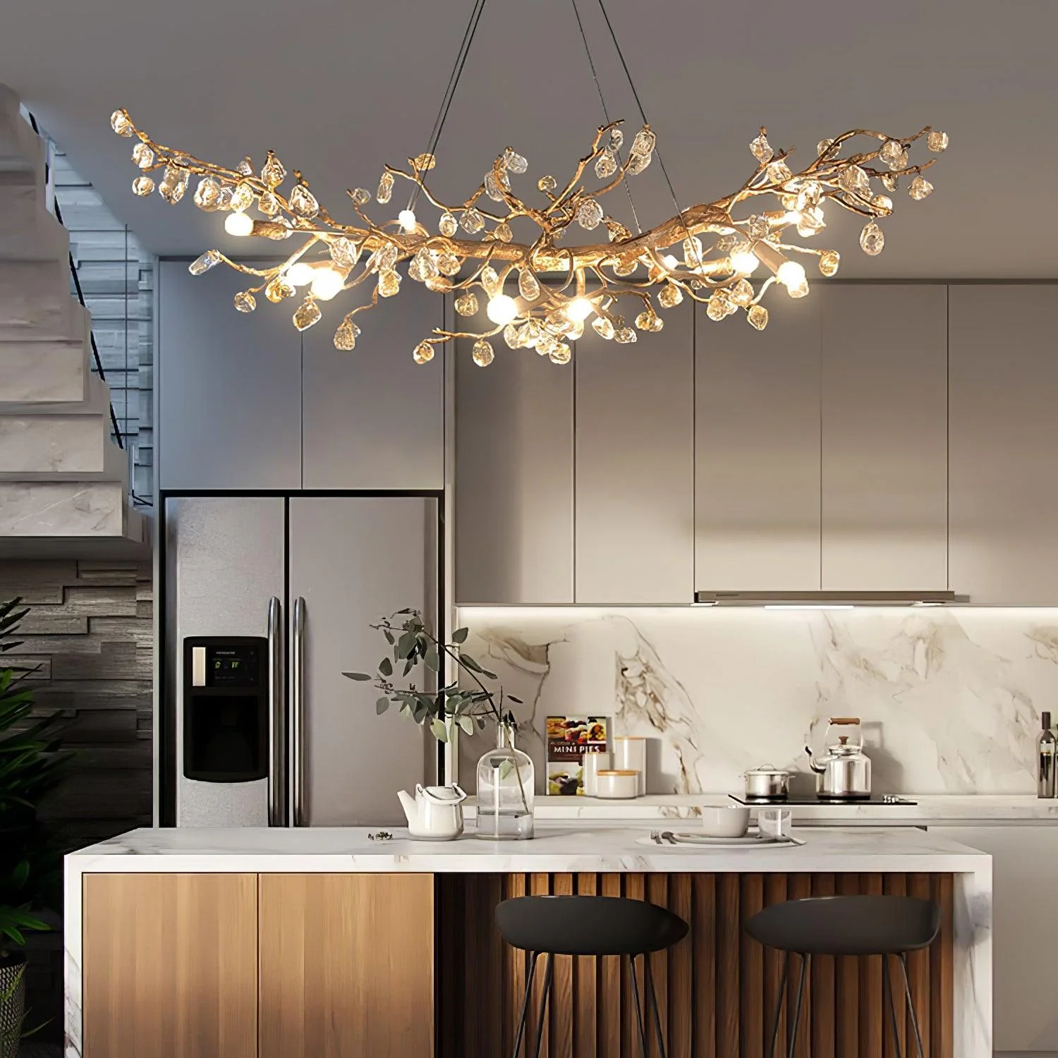Stone Crystal Brass Chandelier - Image 32