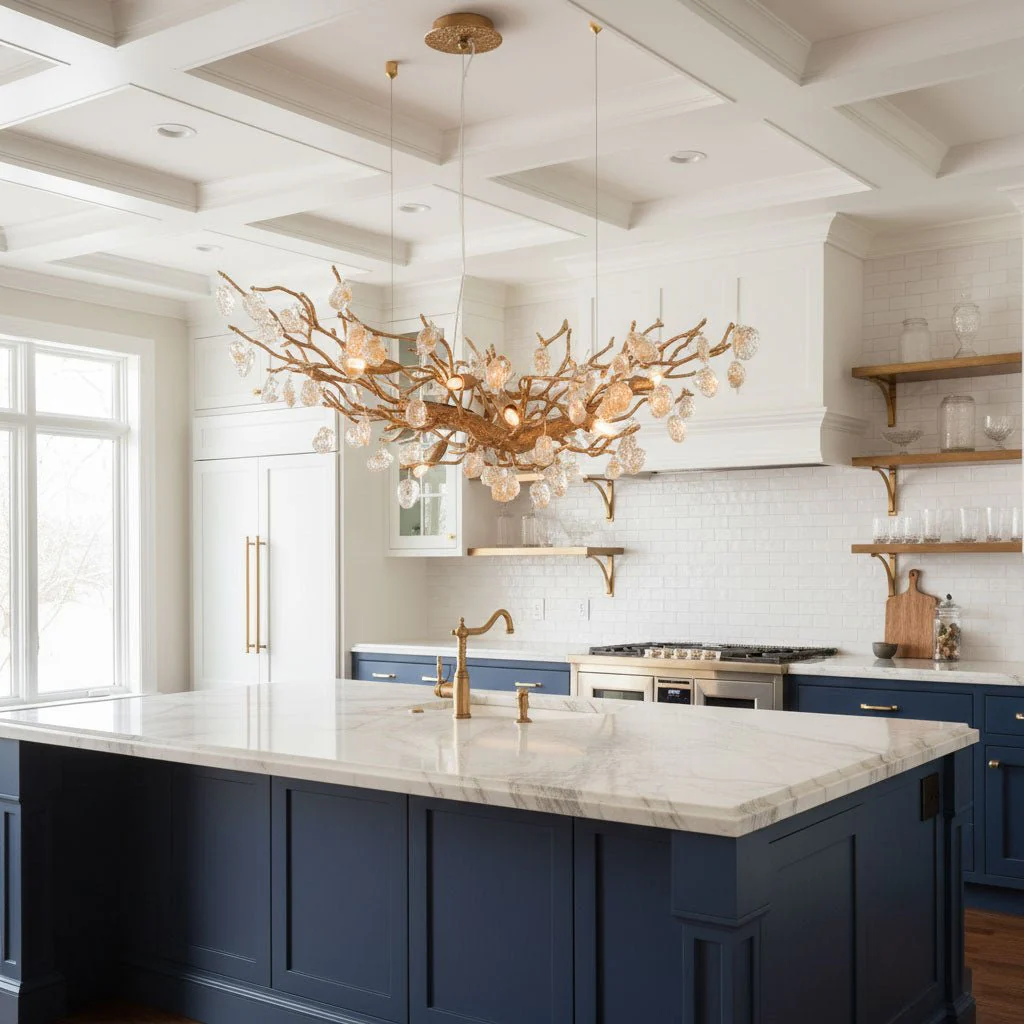 Stone Crystal Brass Chandelier - Image 6