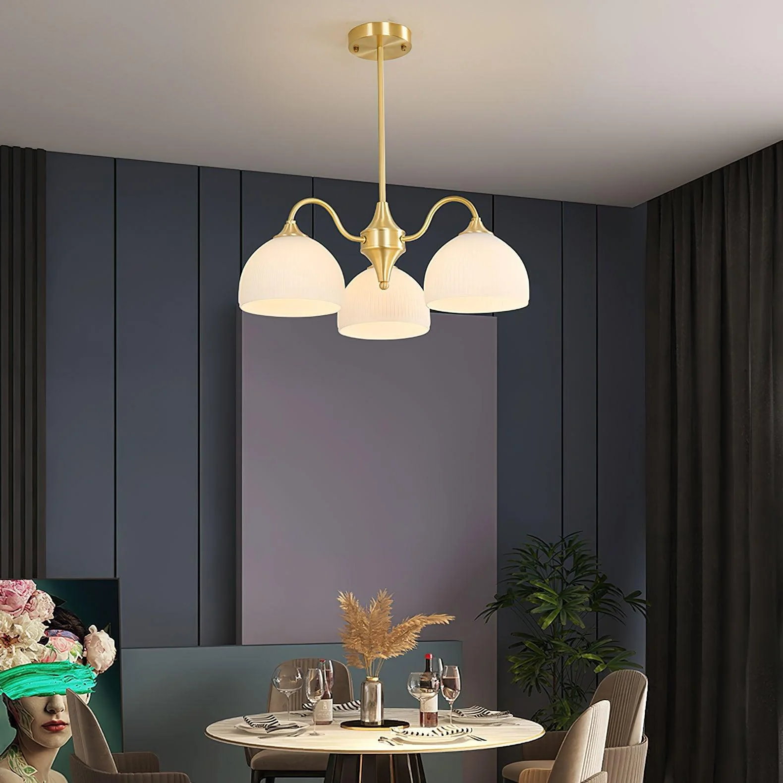 Striped Glass Bowl Chandelier - Image 13