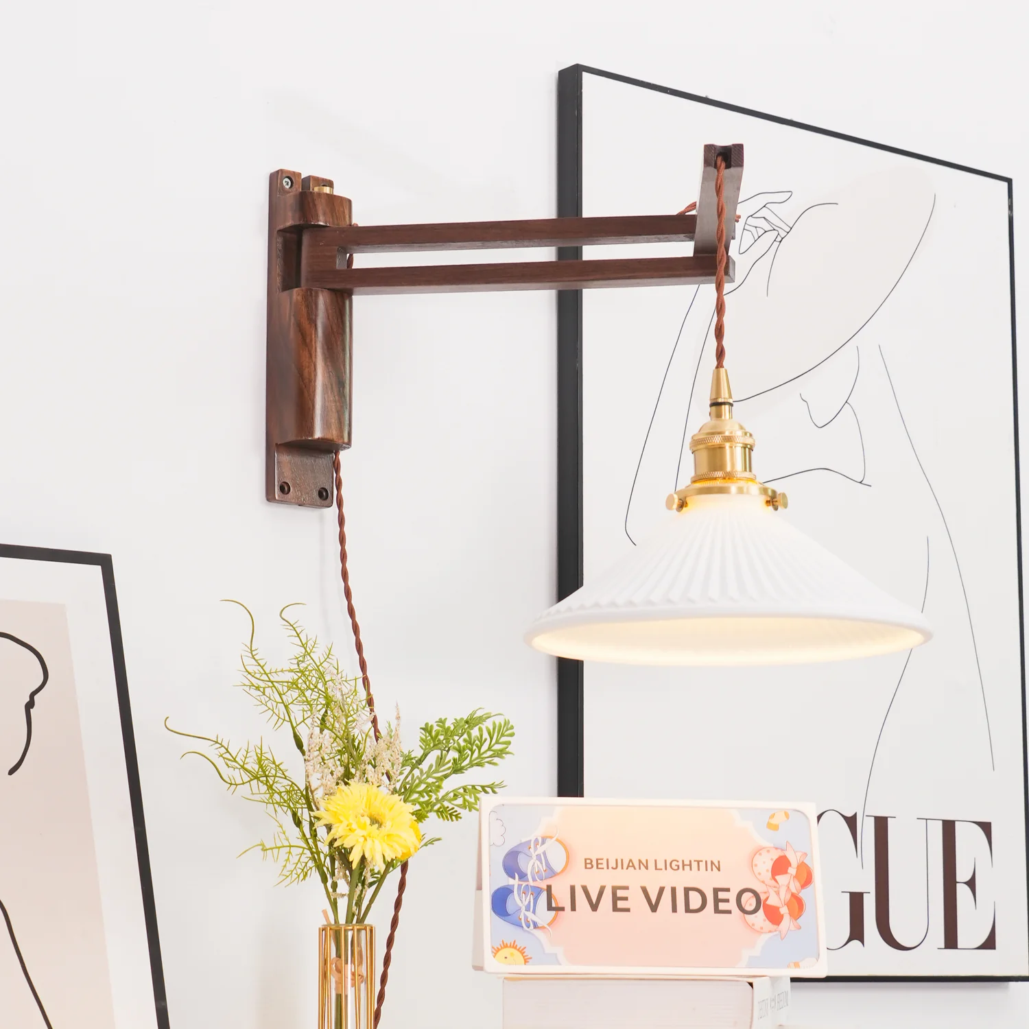 Swing Arm Walnut Wall Light - Image 11