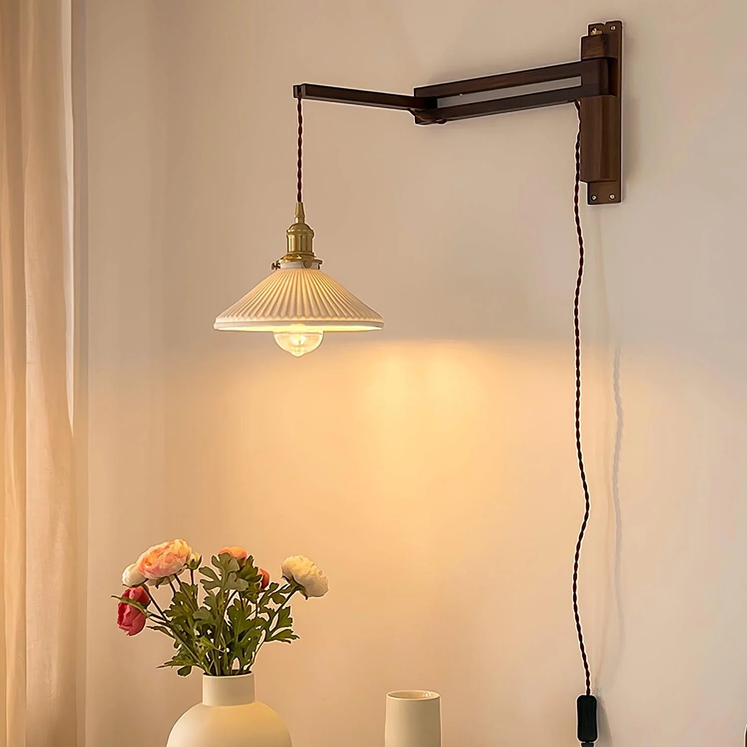 Walnut Swing Arm Wall Lamp - Image 2