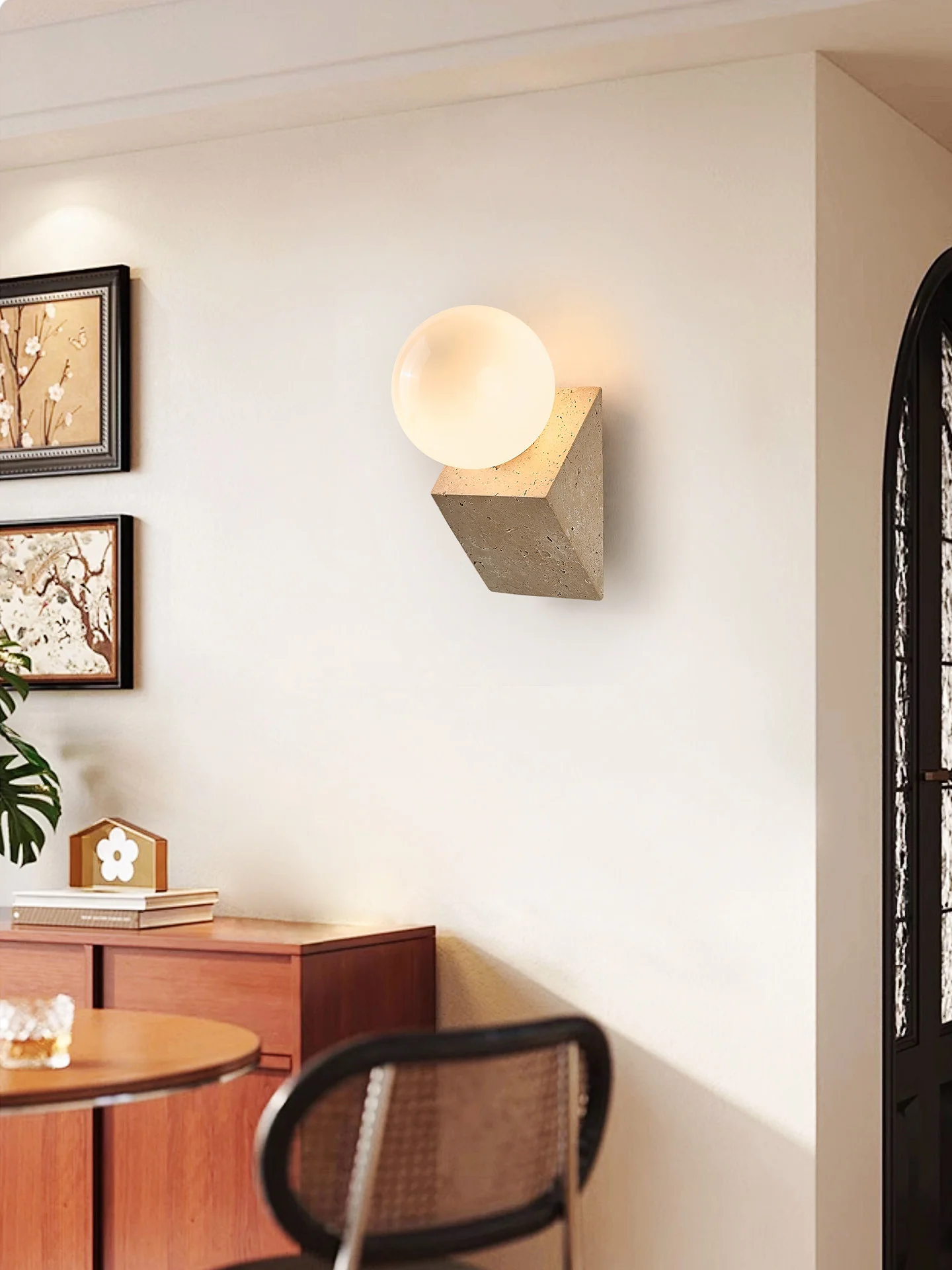 Tavian Orb Travertine Wall Lamp - Image 5