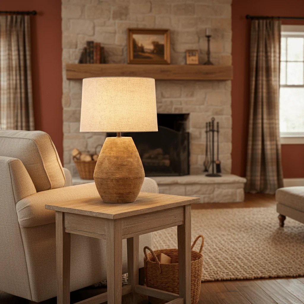 Textured Terracotta Toned Table Lamp - Image 2