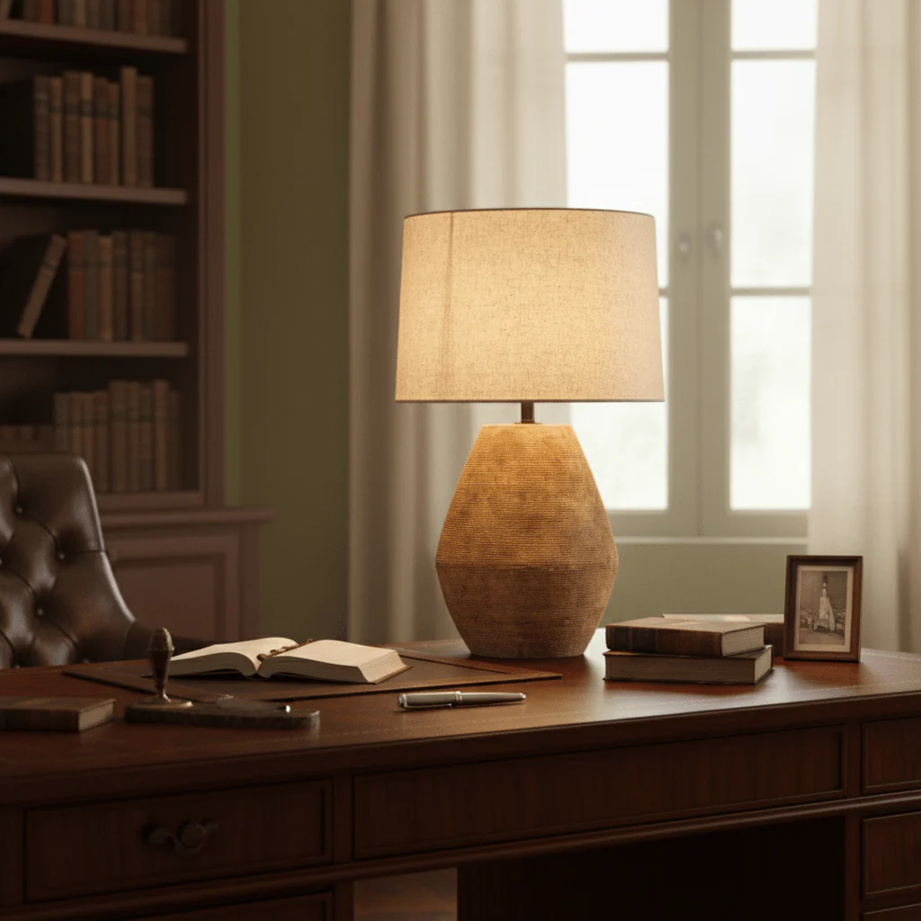 Textured Terracotta Toned Table Lamp - Image 5