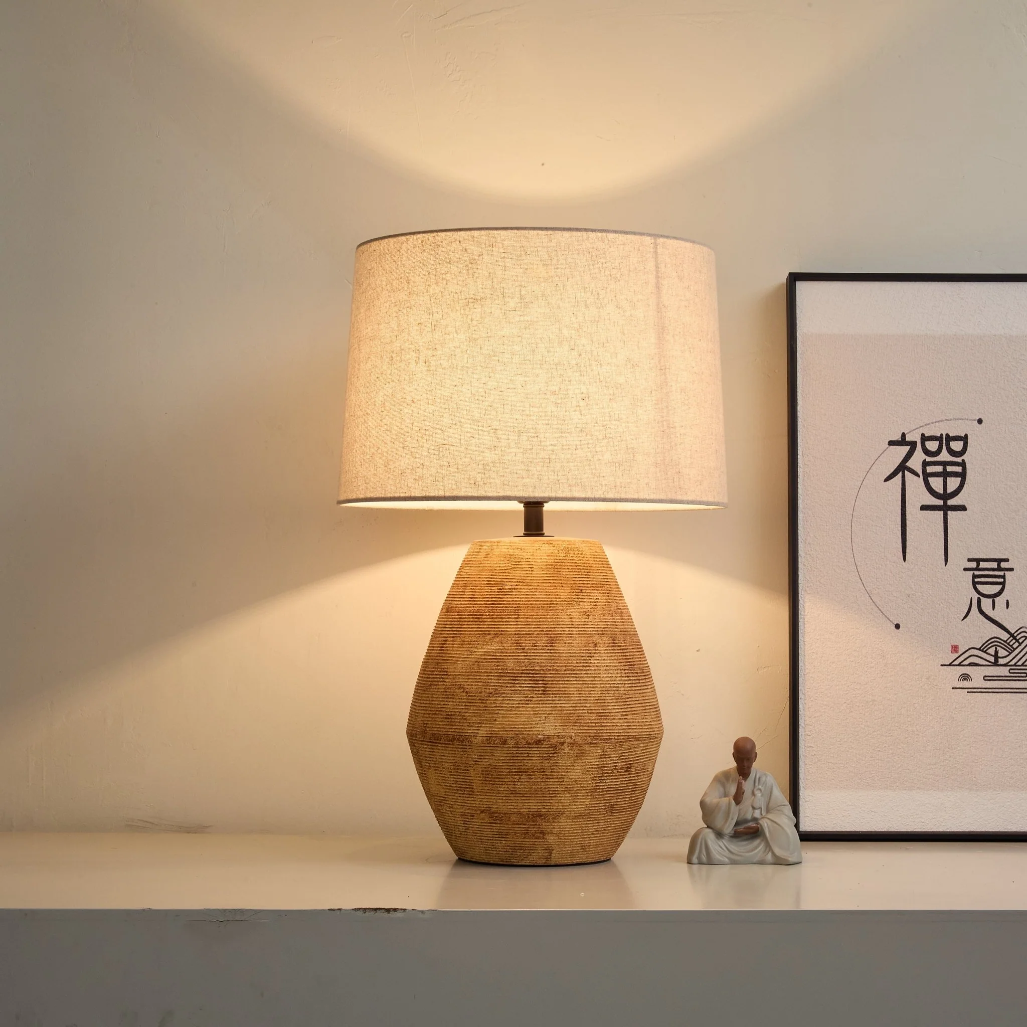 Textured Terracotta Toned Table Lamp - Image 8