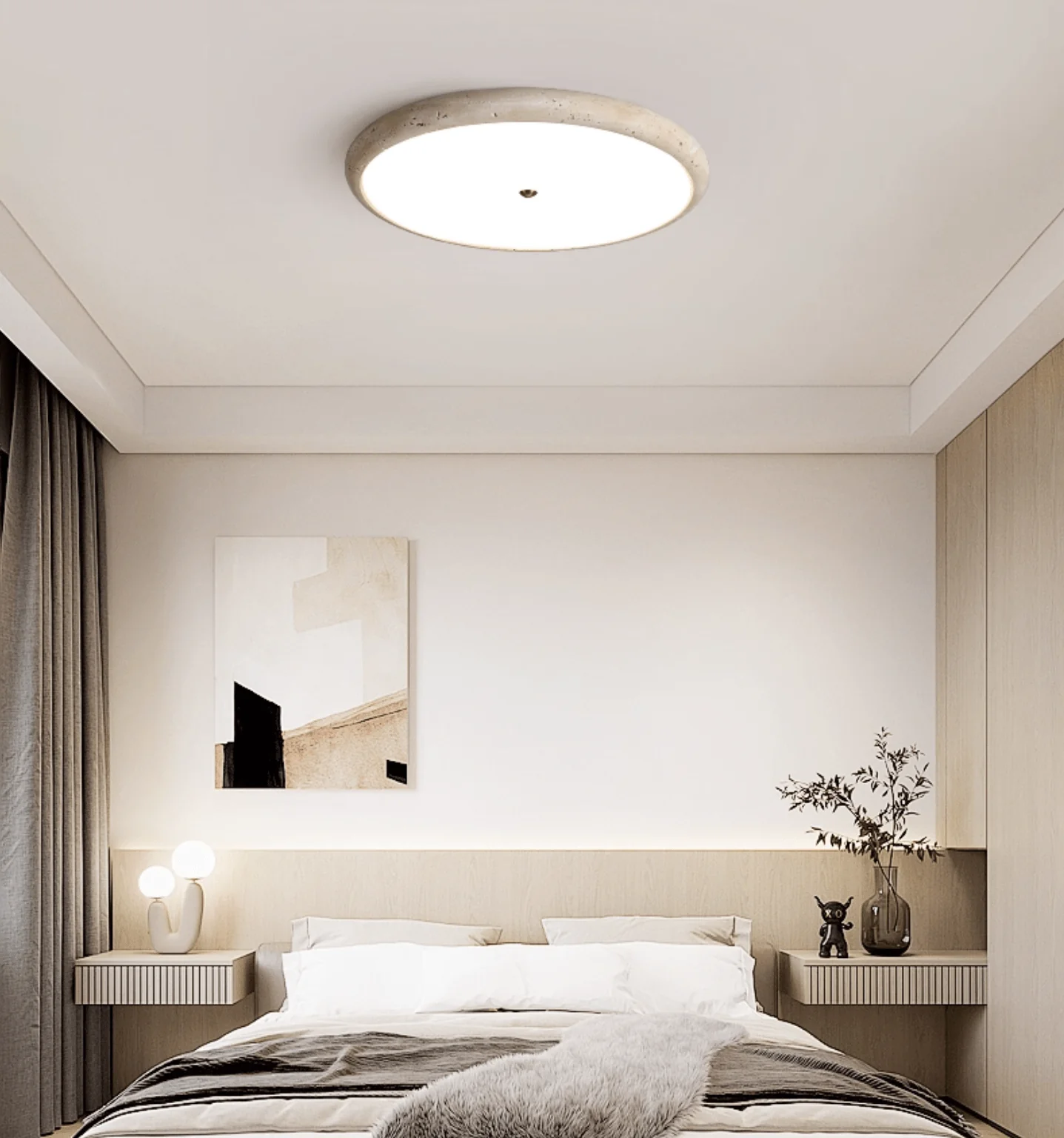 Textured Travertine Disk Ceiling Light - Image 7
