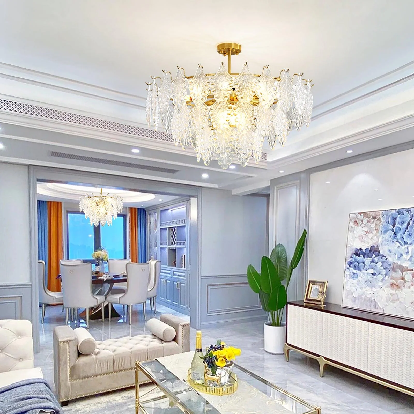 Tiered Carved Glass Chandelier - Image 4
