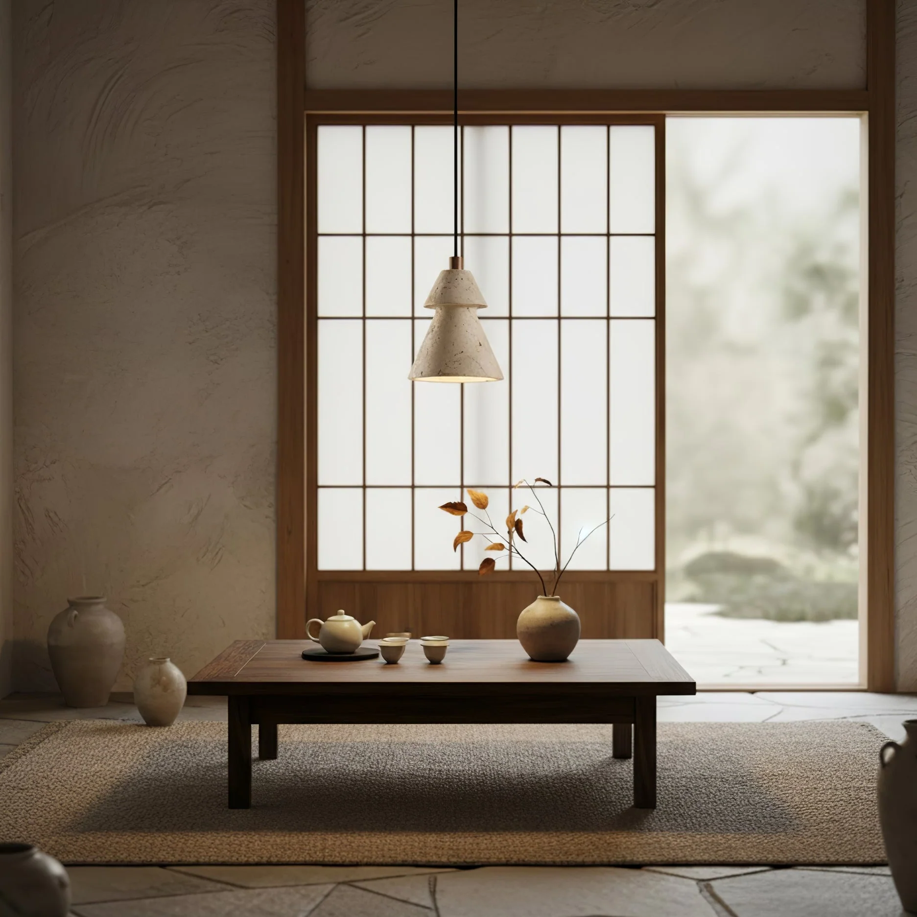 Tiered Travertine Cone Pendant Light - Image 2