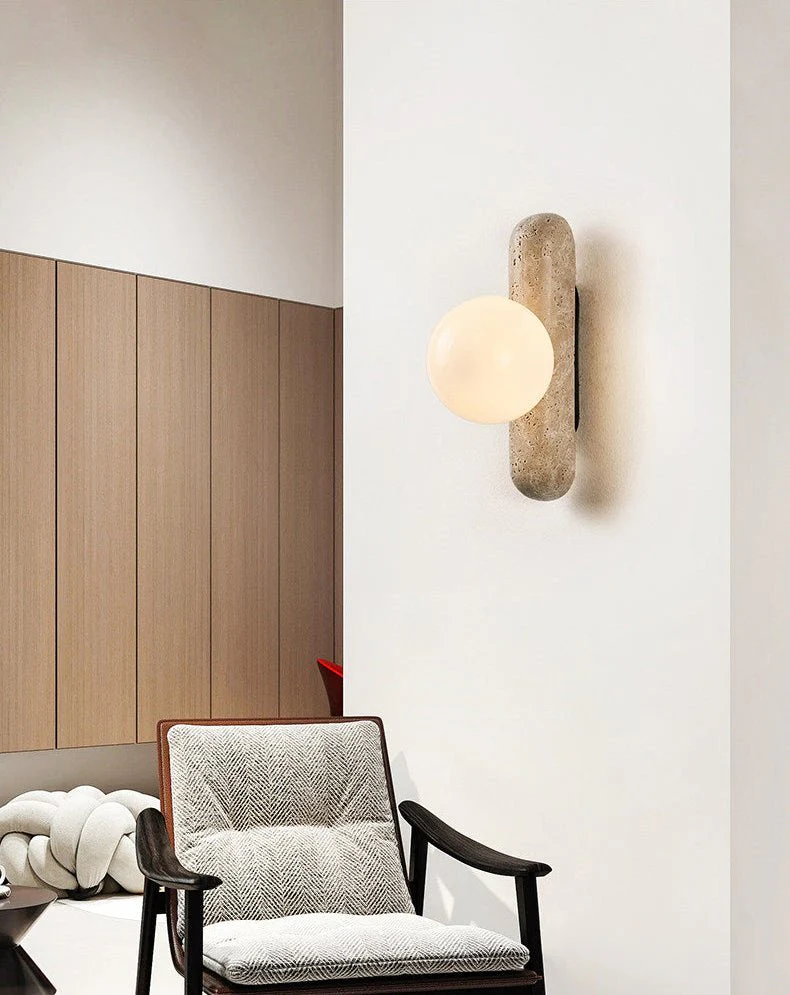 Travertine Column Globe Wall Sconce - Image 11