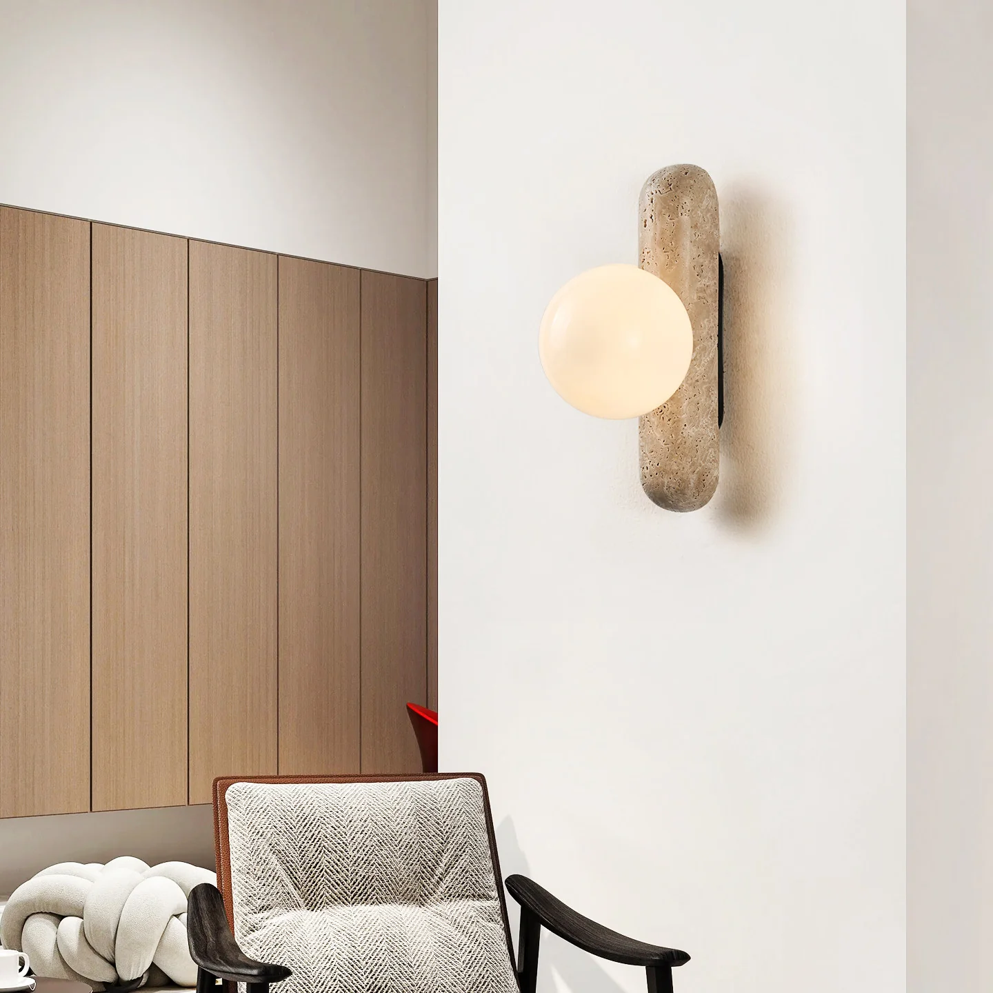 Travertine Column Globe Wall Sconce - Image 3