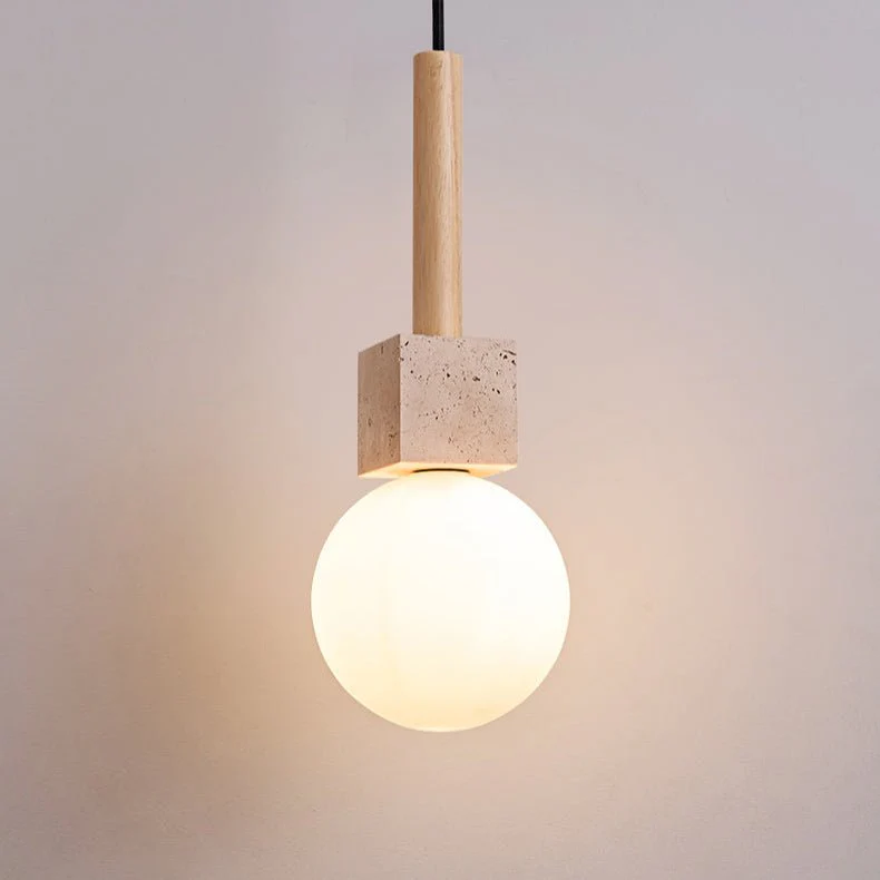 Travertine Cube Globe Pendant Light - Image 7