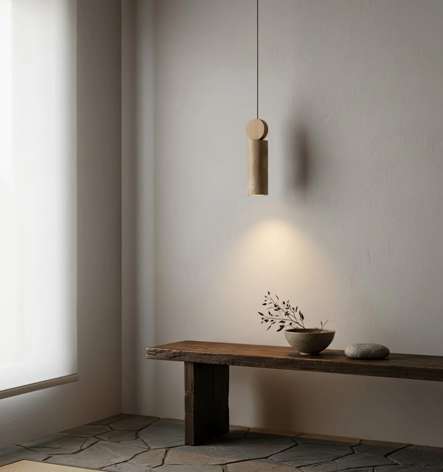 Travertine Cylinder Disc Pendant Light - Image 3
