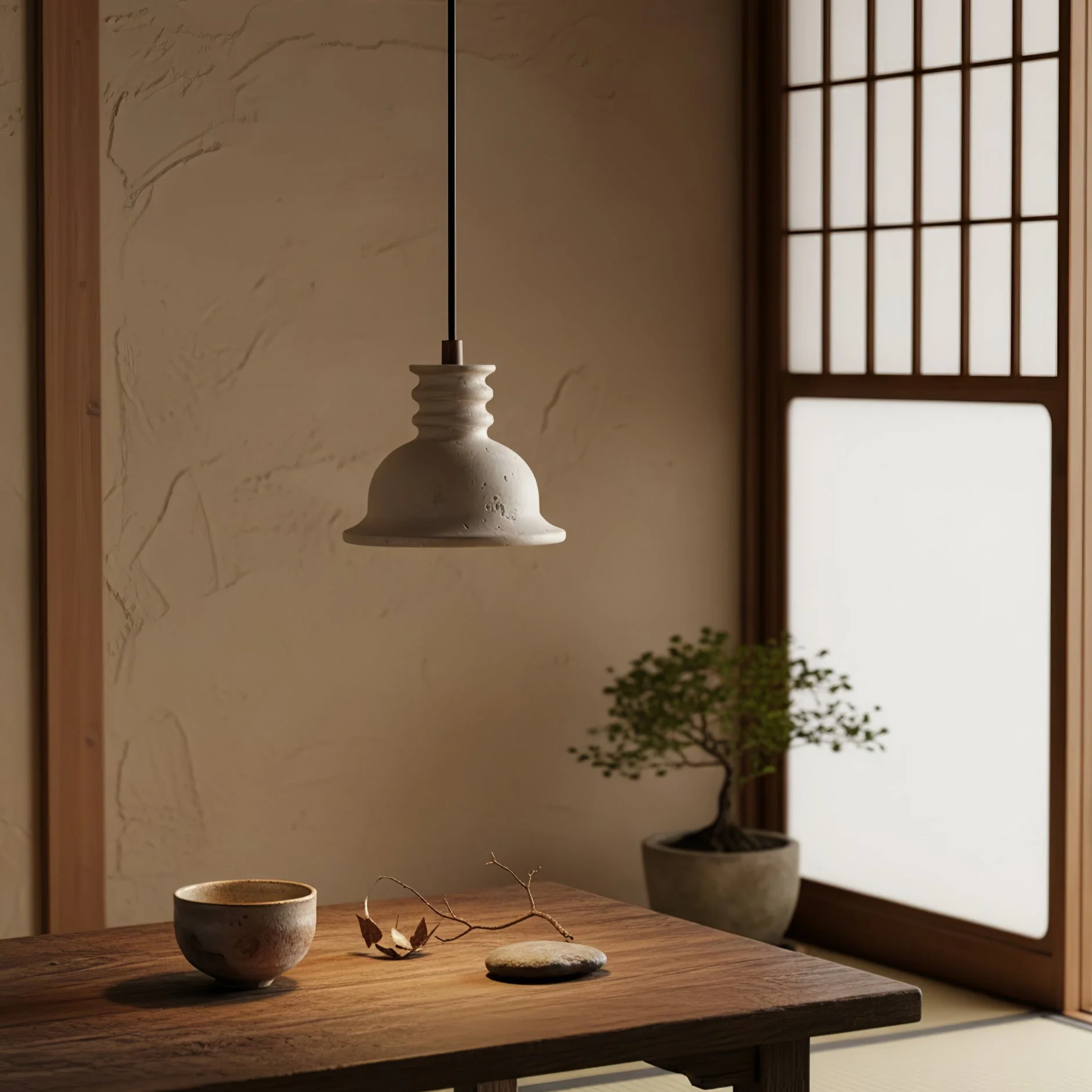 Travertine Ribbed Dome Pendant Light - Image 2