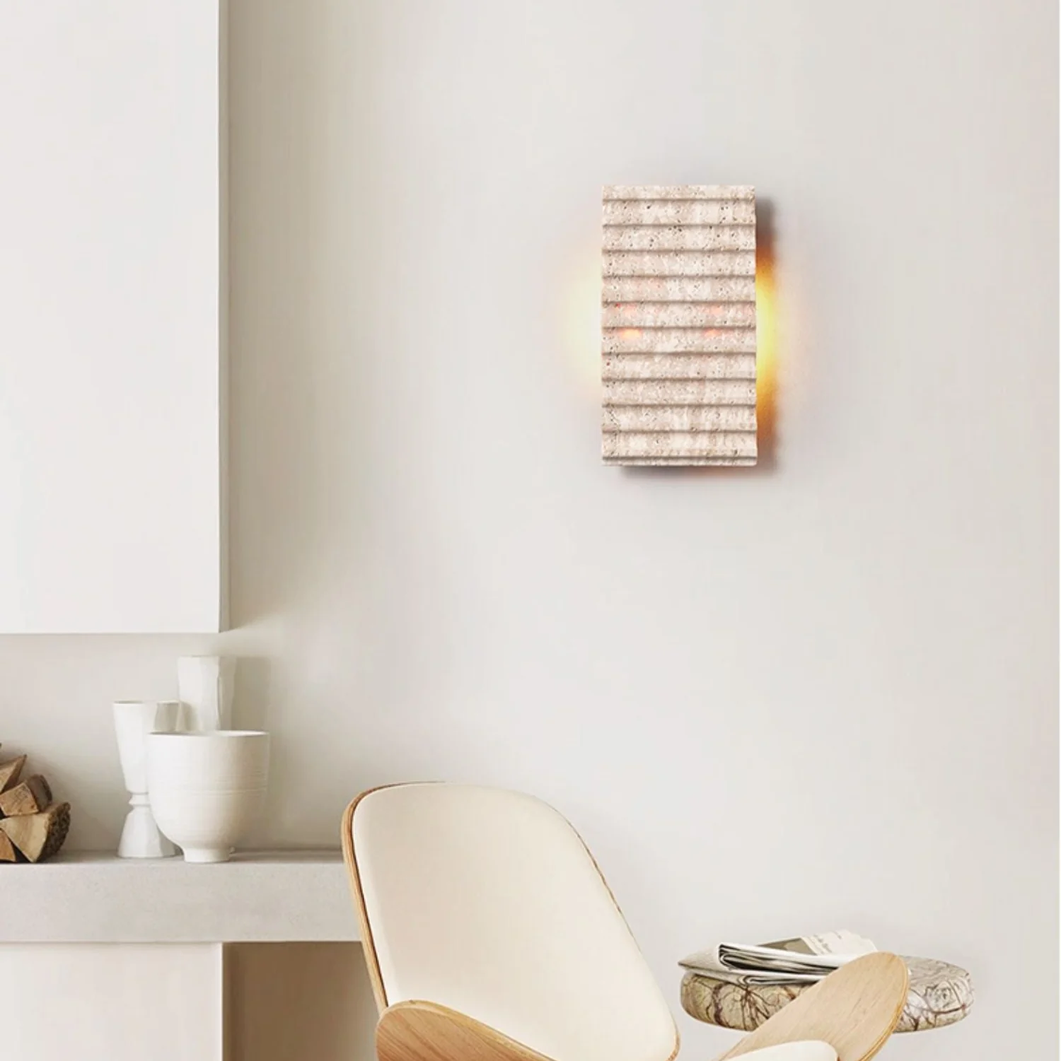 Travertine Ribbed Wall Sconce - Image 5