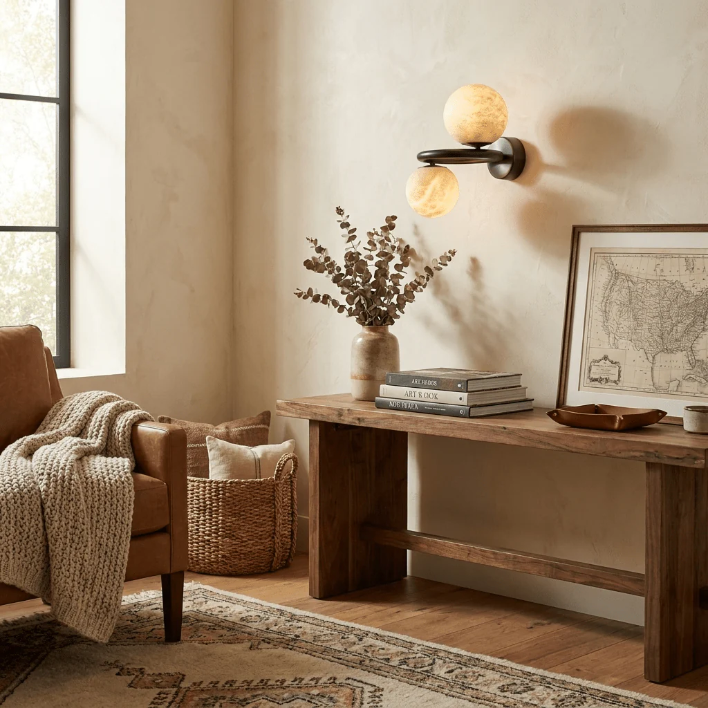Two Globe Alabaster Wall Sconce - Image 5
