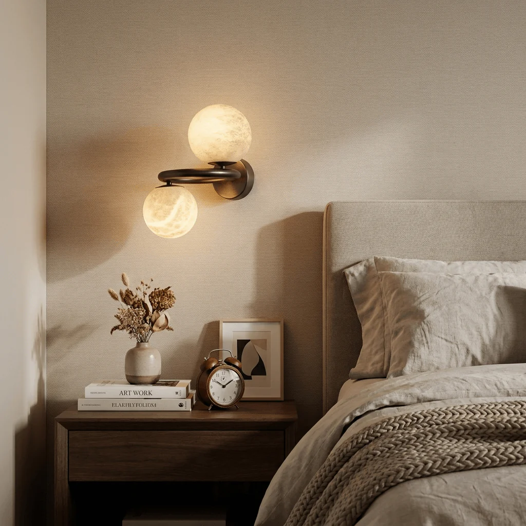 Two Globe Alabaster Wall Sconce - Image 8