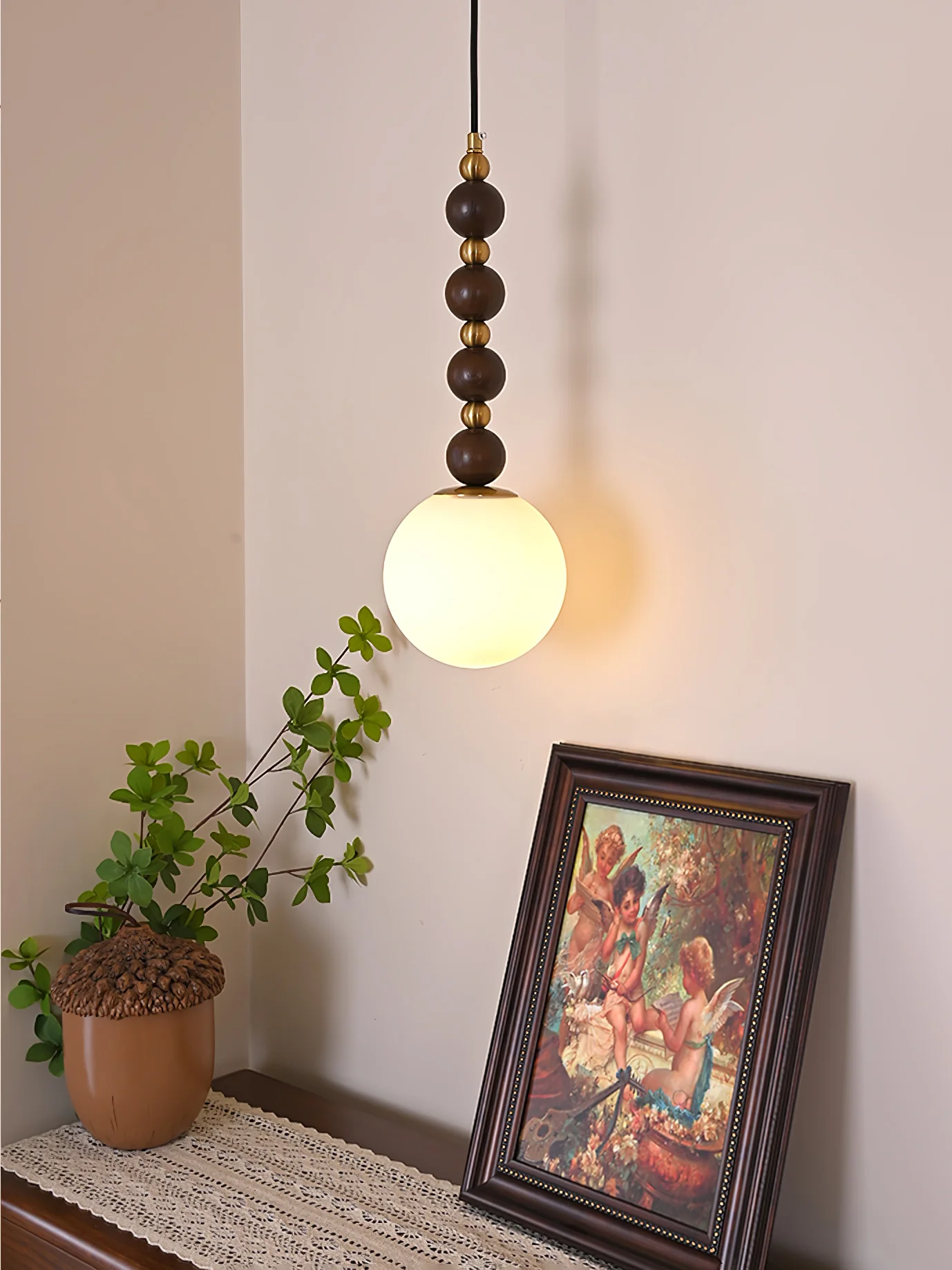 Vertical Walnut Balls Pendant Lamp - Image 12