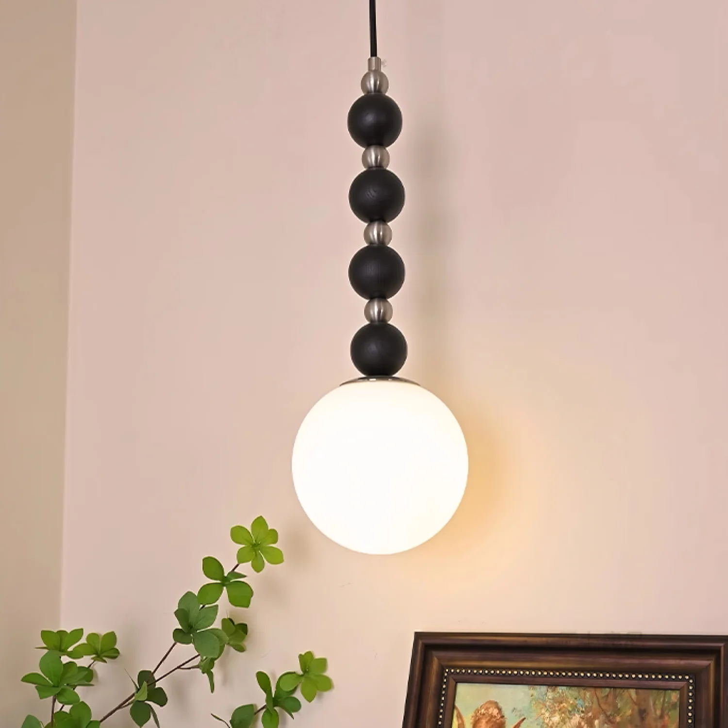 Vertical Walnut Balls Pendant Lamp - Image 2