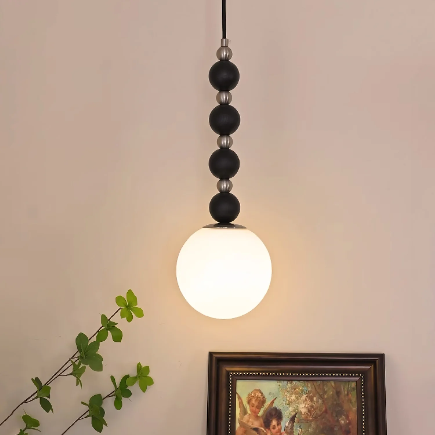 Vertical Walnut Balls Pendant Lamp - Image 4