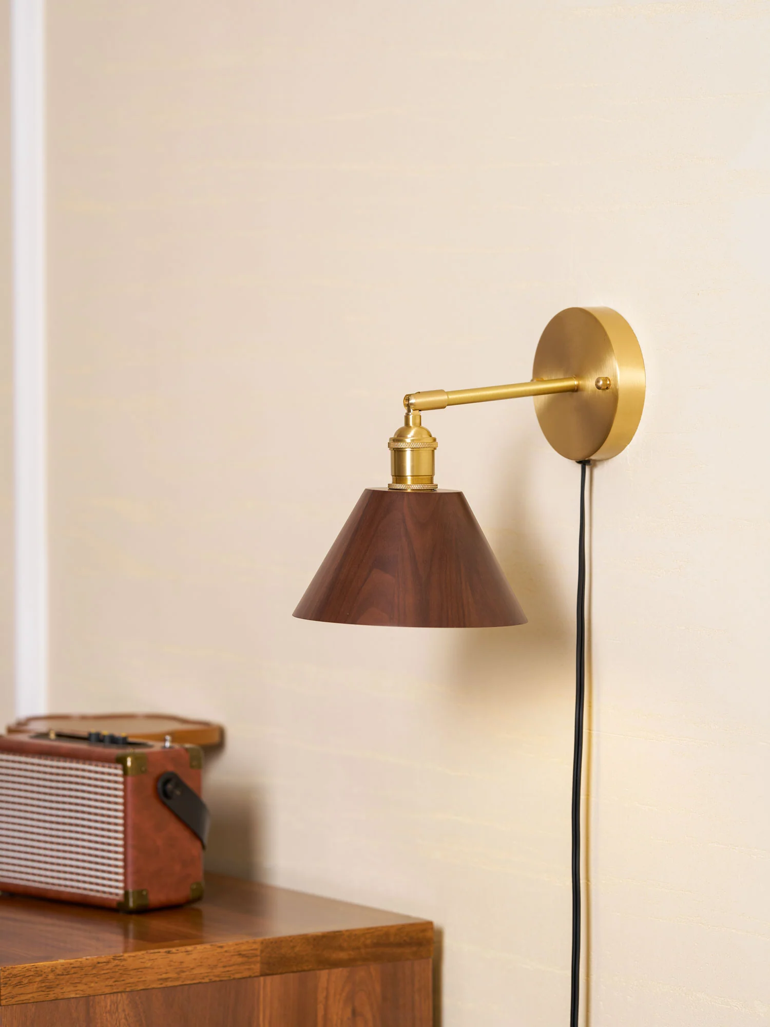 Vintage Wood Plug-in Wall Lamp - Image 3