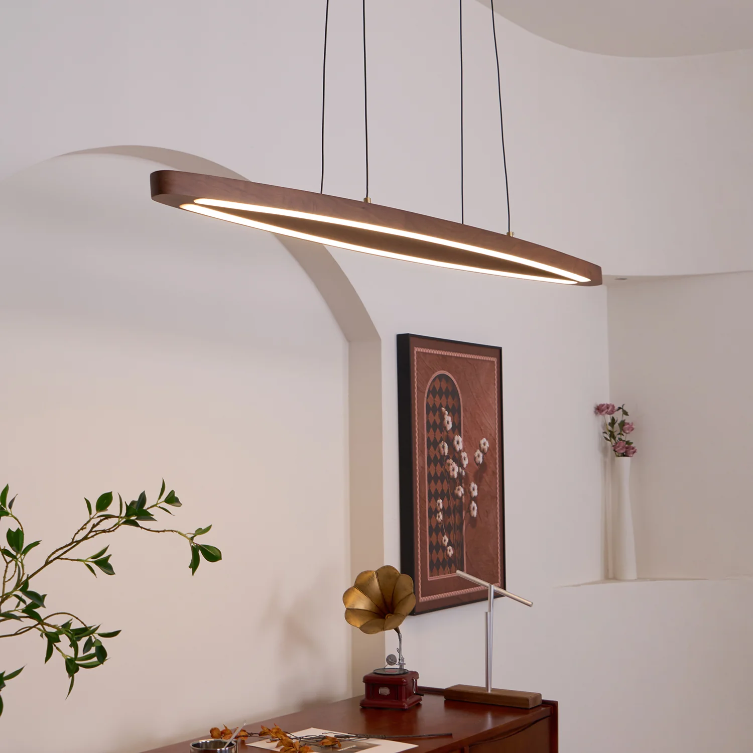 Walnut Arc Linear Pendant Lamp - Image 16