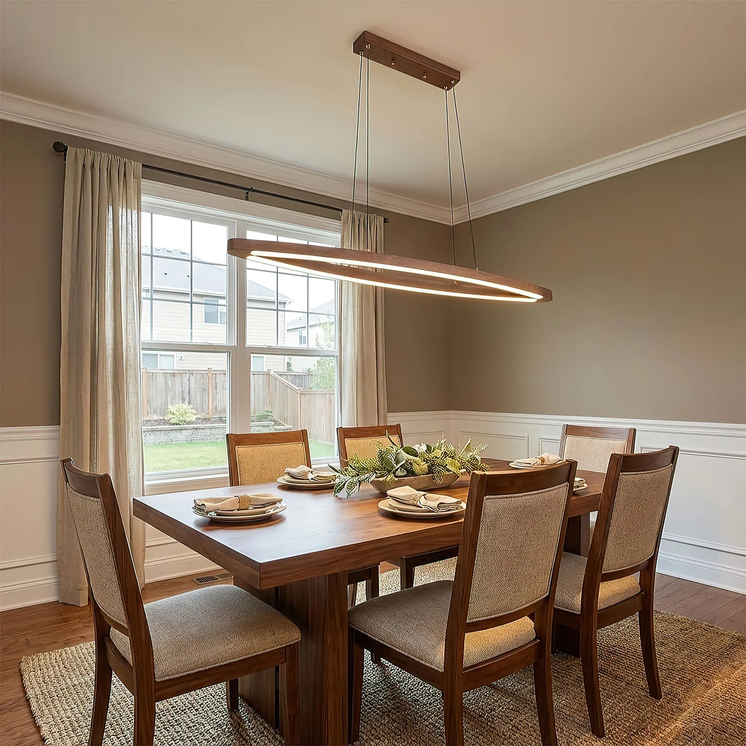 Walnut Arc Linear Pendant Lamp - Image 6