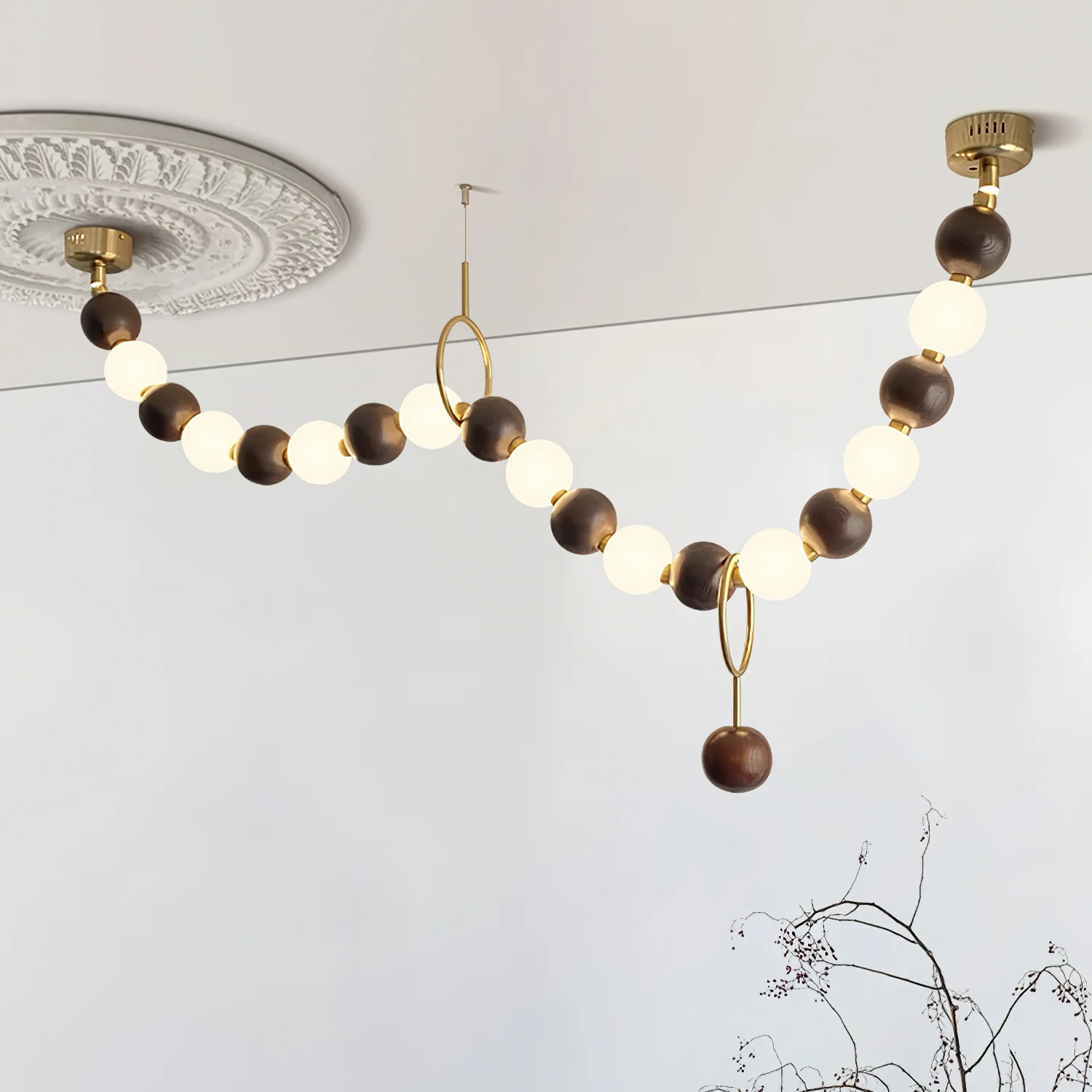 Walnut Bead Necklace Chandelier - Image 16