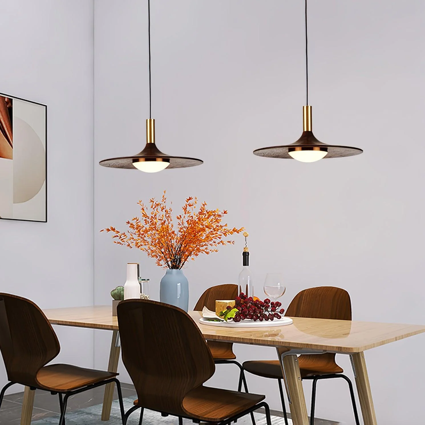 Walnut Wood Dish Pendant Light - Image 10