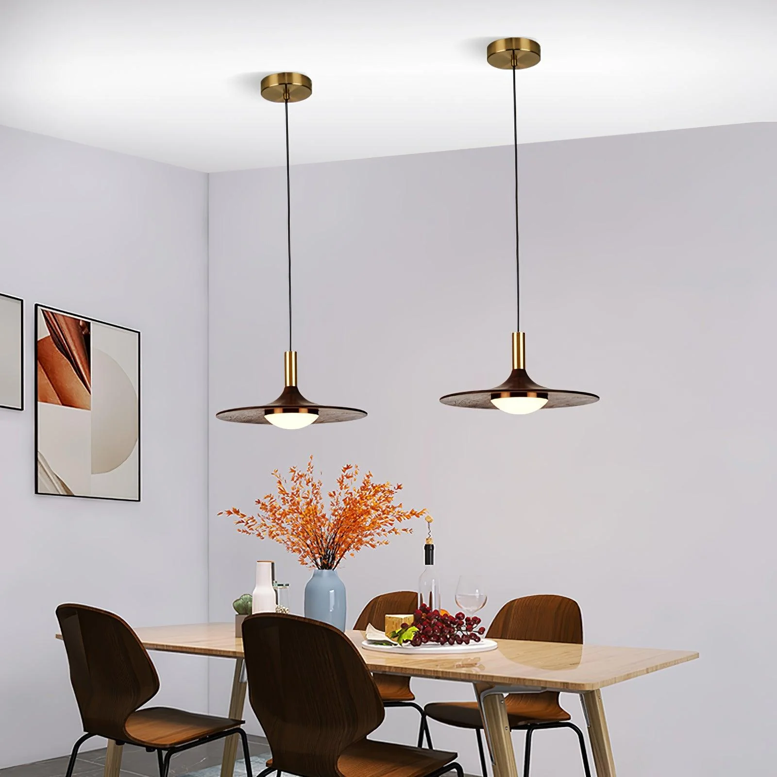 Walnut Wood Dish Pendant Light - Image 12
