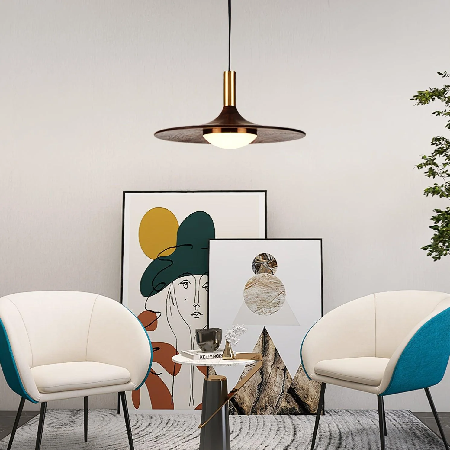 Walnut Wood Dish Pendant Light - Image 13