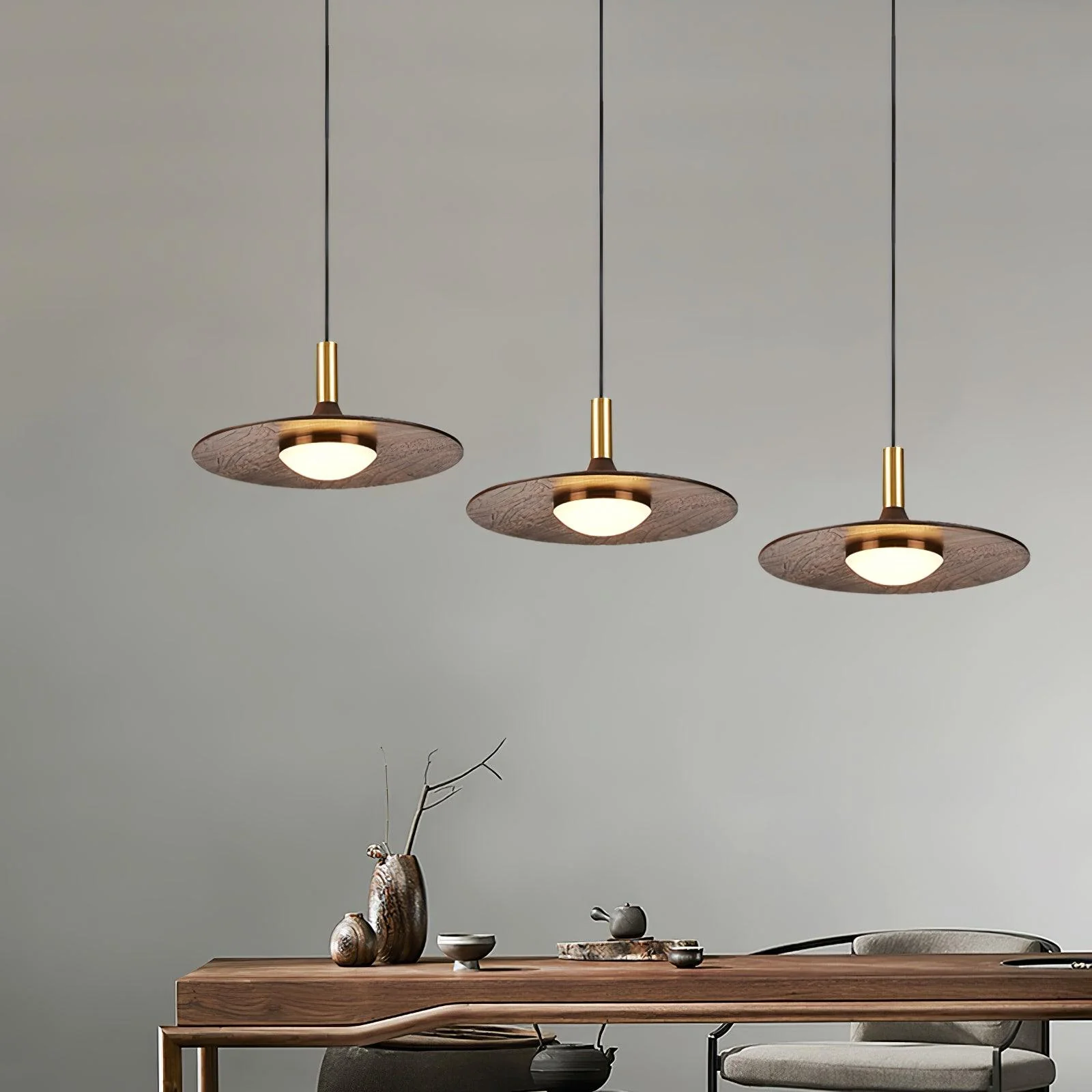 Walnut Wood Dish Pendant Light - Image 24