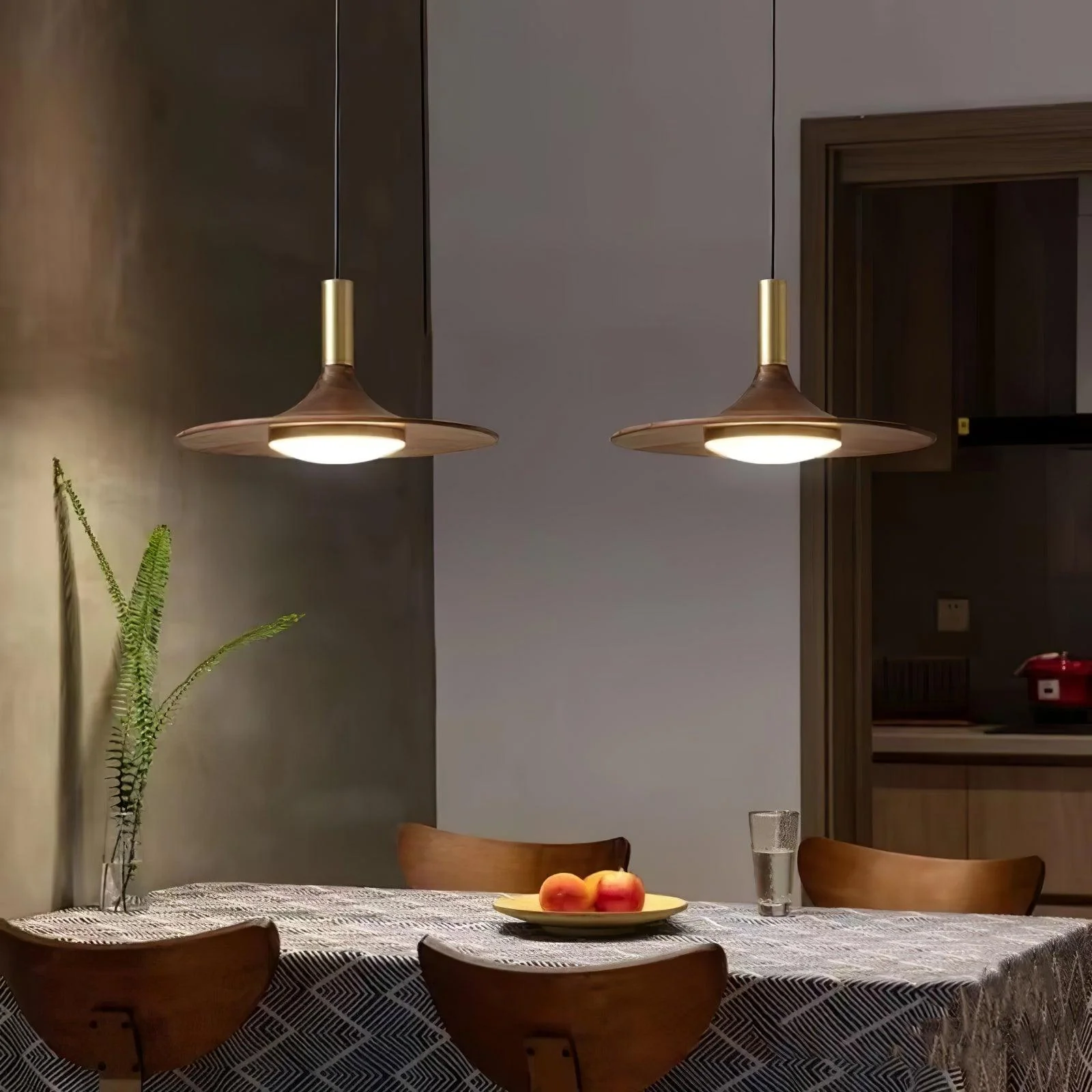 Walnut Wood Dish Pendant Light - Image 26