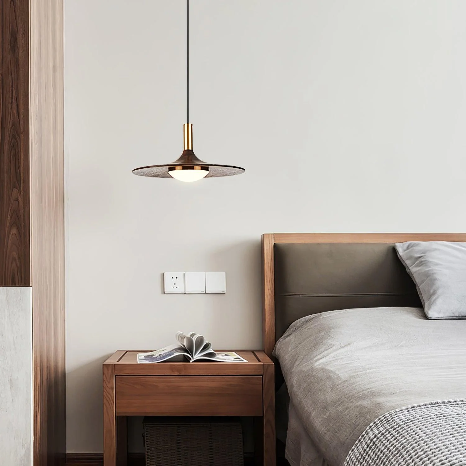 Walnut Wood Dish Pendant Light - Image 30