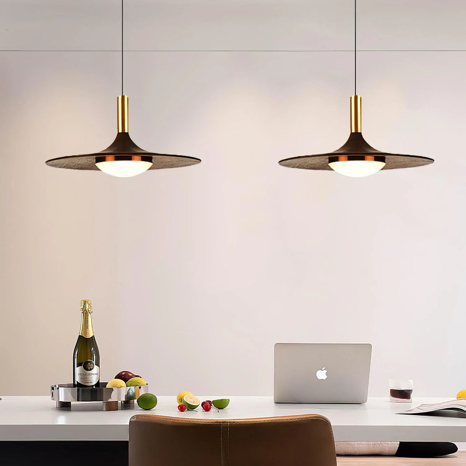 Walnut Wood Dish Pendant Light - Image 34