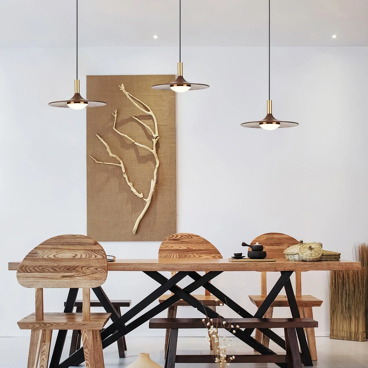 Walnut Wood Dish Pendant Light - Image 35