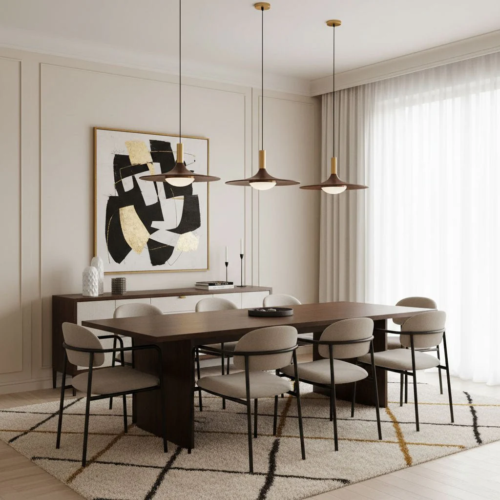 Walnut Wood Dish Pendant Light - Image 5