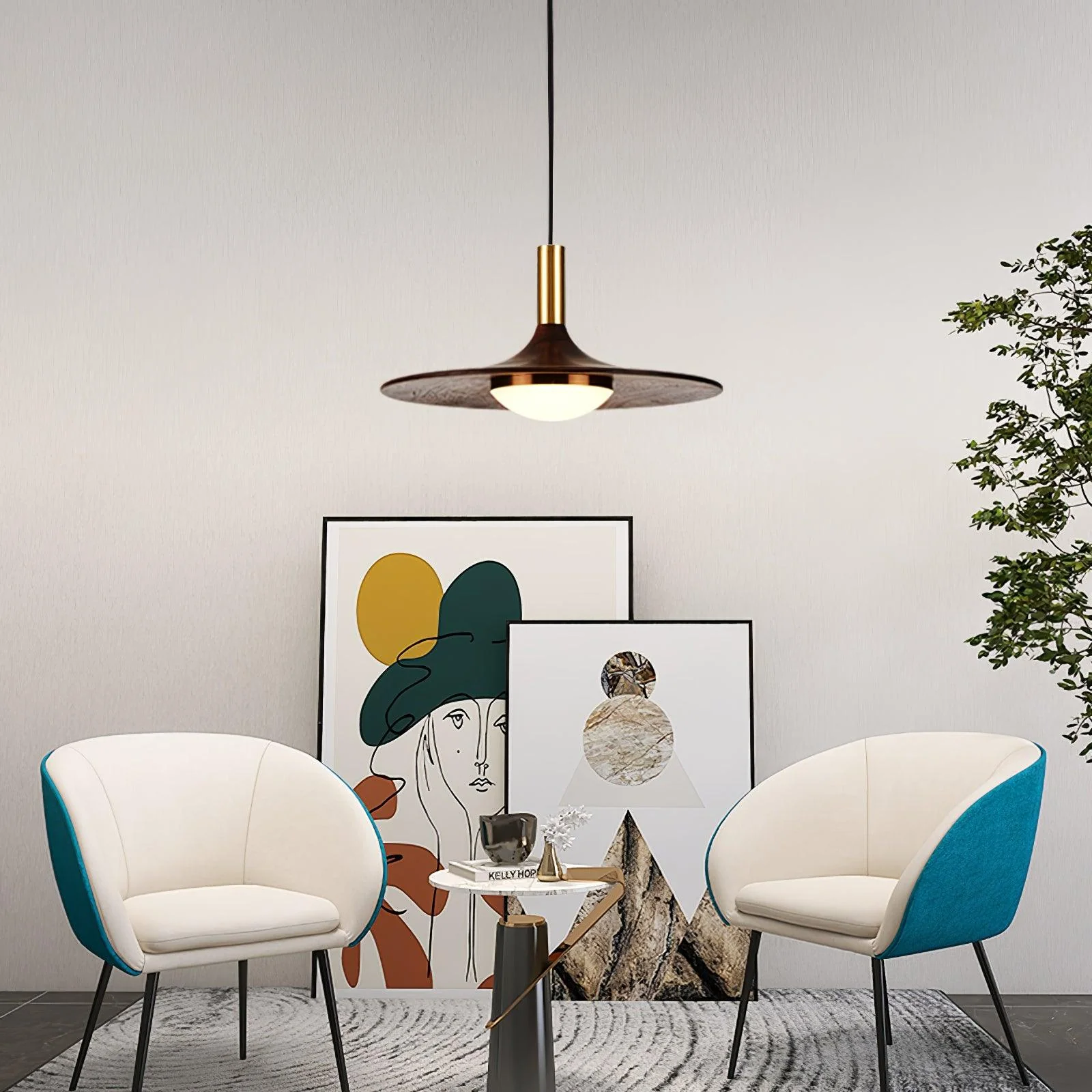 Walnut Wood Dish Pendant Light - Image 8