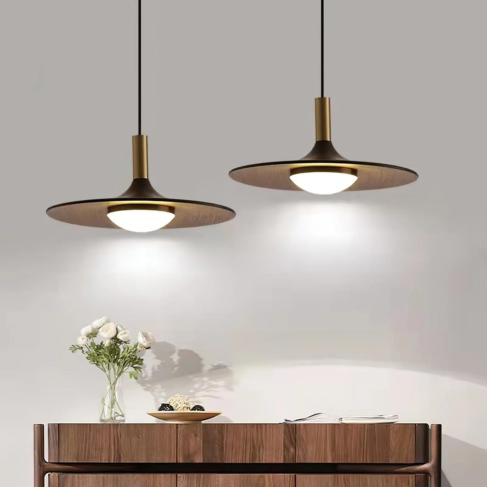 Walnut Wood Dish Pendant Light - Image 9