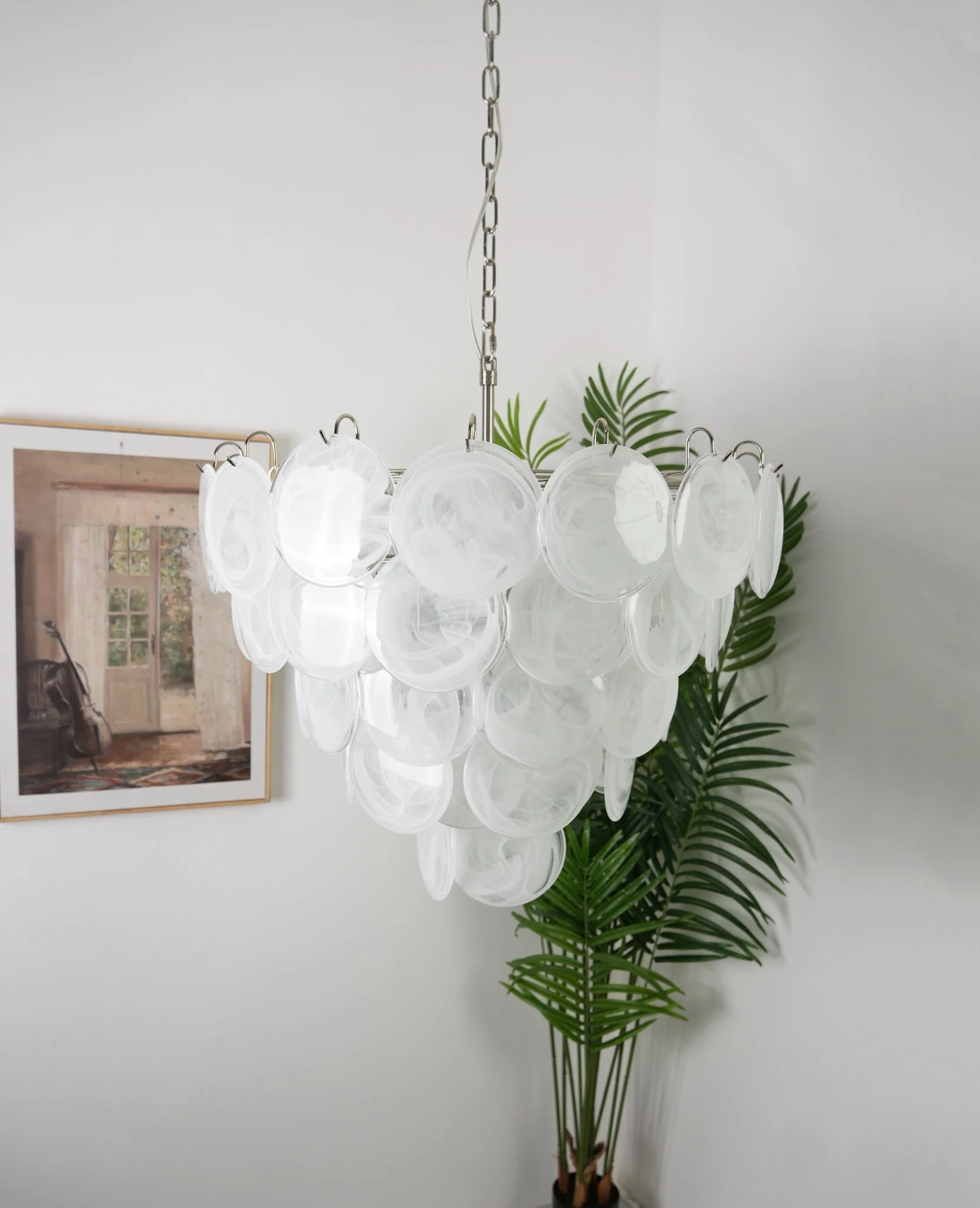 White Murano Disc Chandelier - Image 19