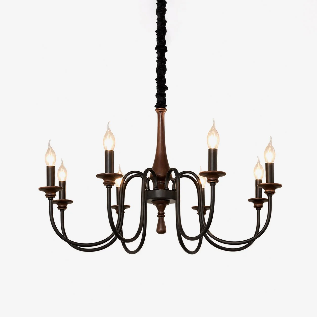 Wood Iron Candle Chandelier