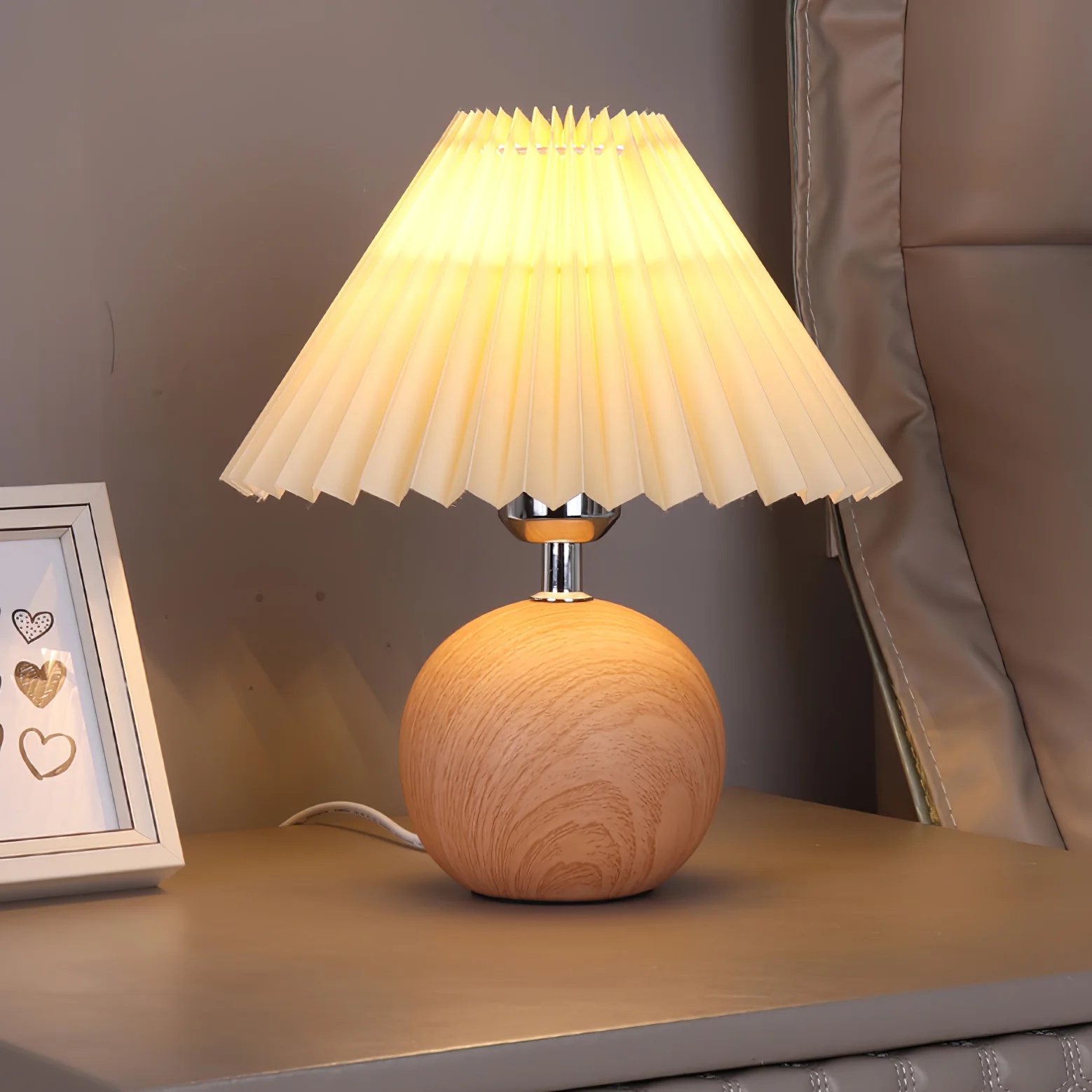 Wooden Pleated Table Lamp - Image 2