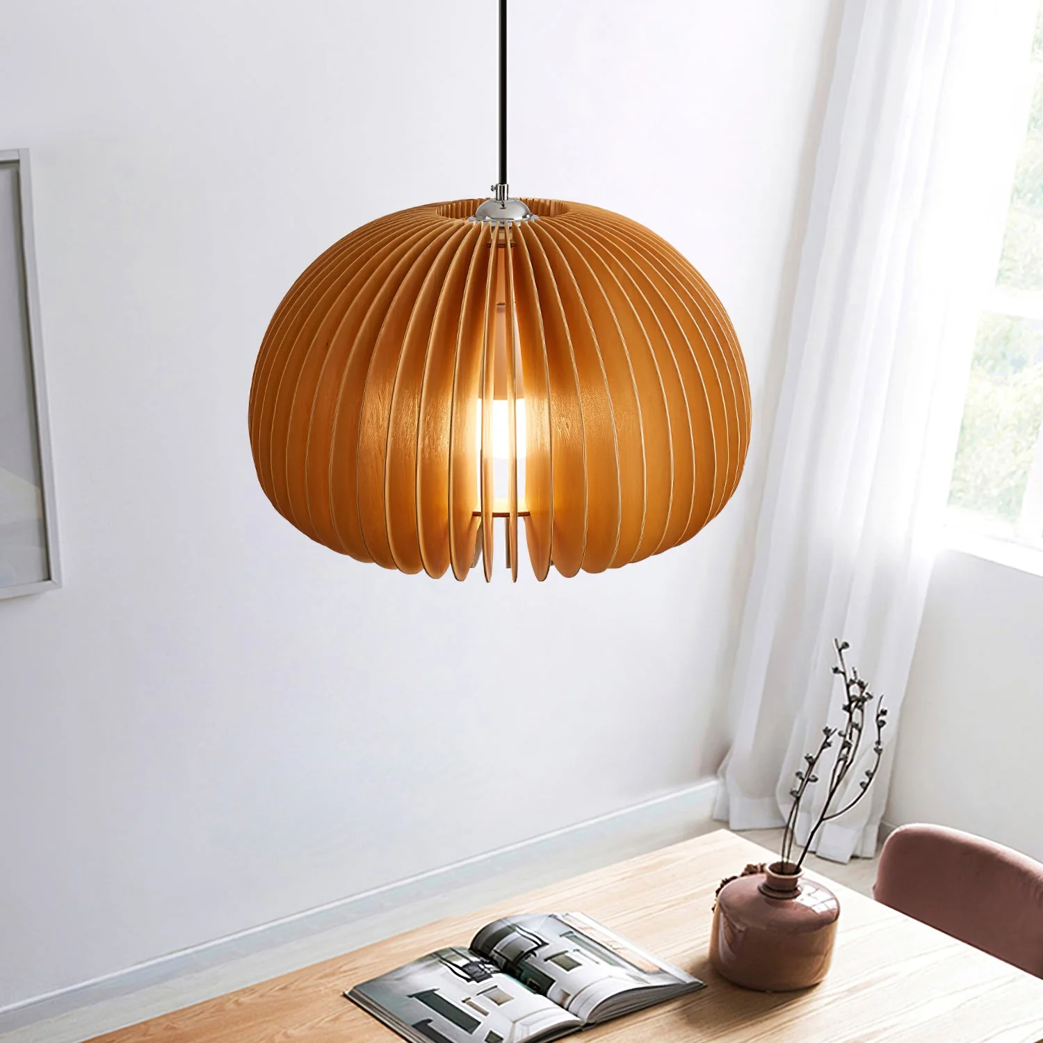 Wooden Pumpkin Pendant Lamp - Image 4